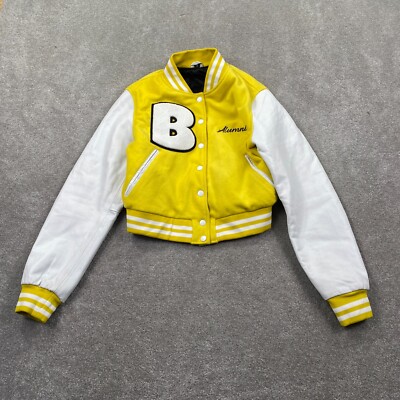 Alumni 96 Baddies Only High School Leather Varsity Jacket Size S Yellow White