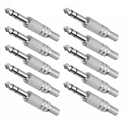 10Pcs 1/4'' 6.35mm Male Mono Plug Stereo Audio Cable Jack Connector Audio Adapter