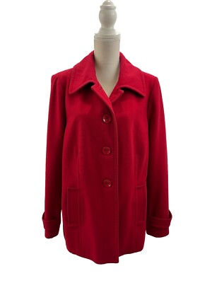 Centigrade Red Wool Blend Trench Jacket Women s XL Classic Button Up