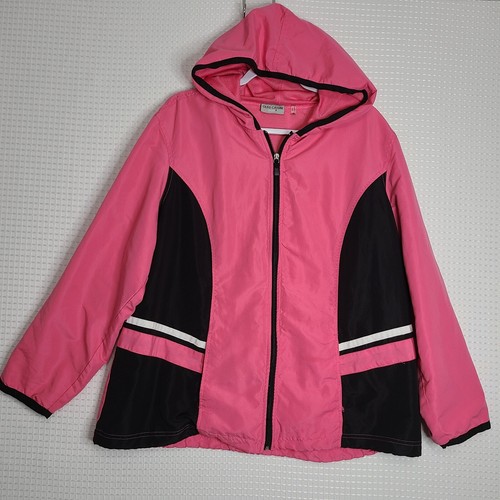 Oleg Cassini Sport Womens 1X Pink Zip Hooded Track Jacket Pockets Polyester