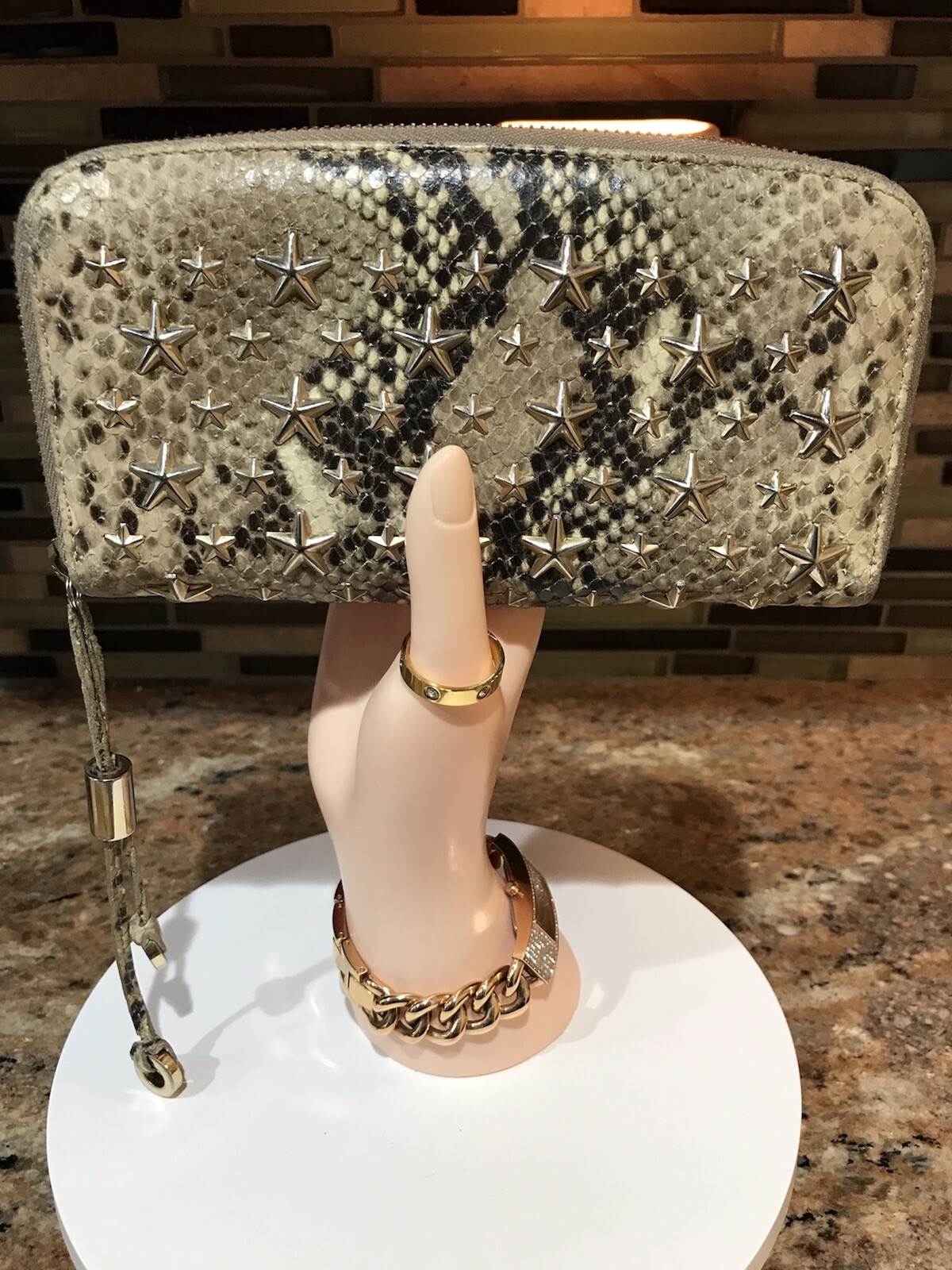 JIMMY CHOO Star Studded Python Embossed Leather Z… - image 2