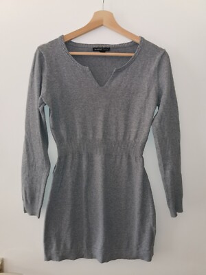 Grau festes ''Mango'' Basic Uni einfarbiges Winter Strick Langarmkleid in M