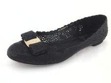 SALVATORE FERRAGAMO Varina Bow Ballet Flats Black Laser Cut US 7 EU 38 595