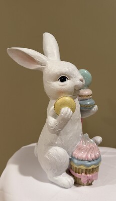 SWEET TREATS Easter Bunny With Pastel Macarons & Cupcake Figurine