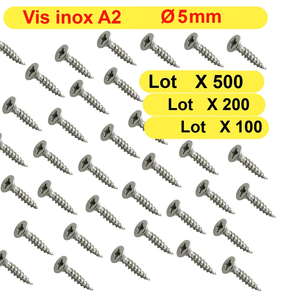 Vis Bois inox A2 Ø 5mm Entièrement Filetée Ø Taille Différente