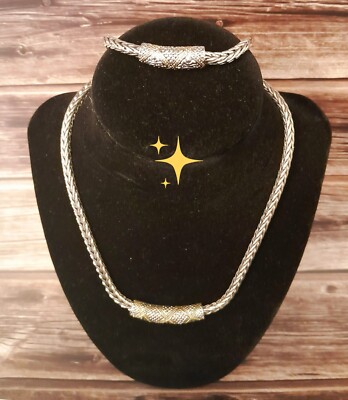 Silber/goldfarbenes Choker Halskette & passendes Armband ethnische Elemente - magnetisch