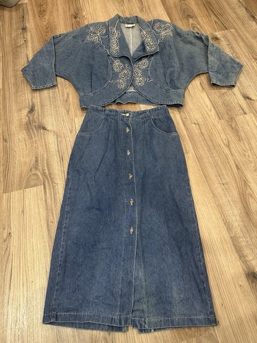 Vintage Pado Womens Medium Jacket & Skirt Jean Denim Western 80s Y2K Studded