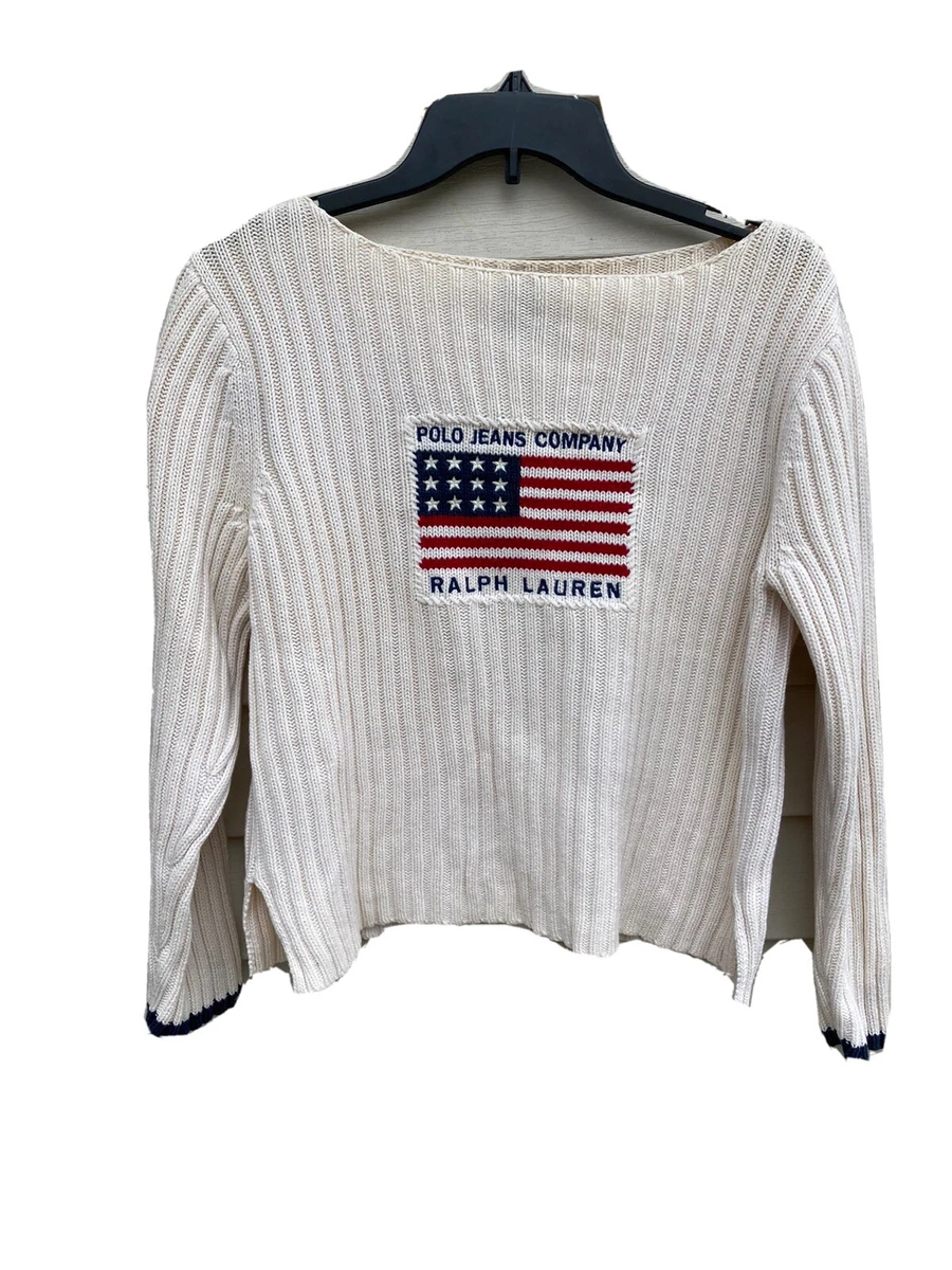 POLO JEANS COMPANY RALPH LAUREN SWEATER OFF WHITE W/BLUE TRIM ON SLEEVES |  eBay