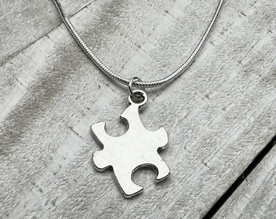 925 Sterlingsilber Autismus Bewusstsein Halskette 18'' Puzzleteil Anhänger