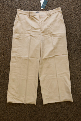 Lauren Ralph Lauren Women's Wide Leg Cuffed Linen Blend Pants - Khaki - Size 14