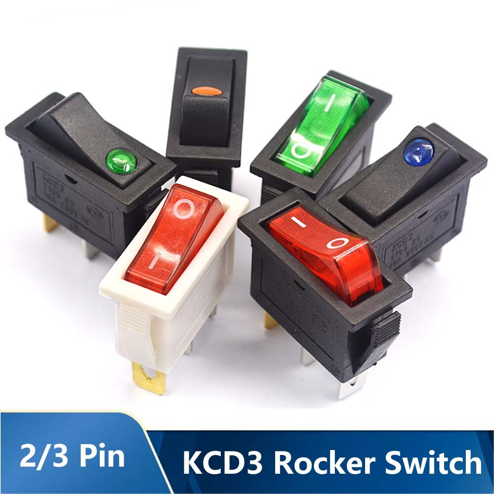 Switch Electronics Rocker Switch Red Light Illuminated, 10PCs 3u2011Pin  Switch, Rocker Switch, Rocker On/Off Red 10PCS red 2PIN KCD3 Rocker Switch Electrical equipment With Light
