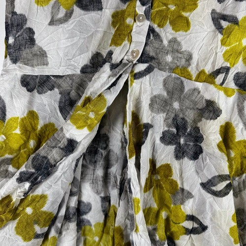Comfy USA Extra Small Sheer Crinkle Floral Blouse Yellow Gray Peplum Hem Top - Picture 6 of 13