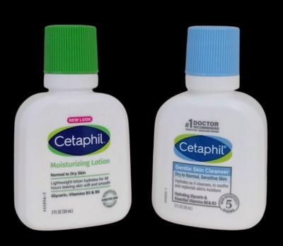 2 PACK Cetaphil MOISTURIZING LOTION+GENTLE SKIN CLEANSER Normal-Dry Skin 2 fl oz