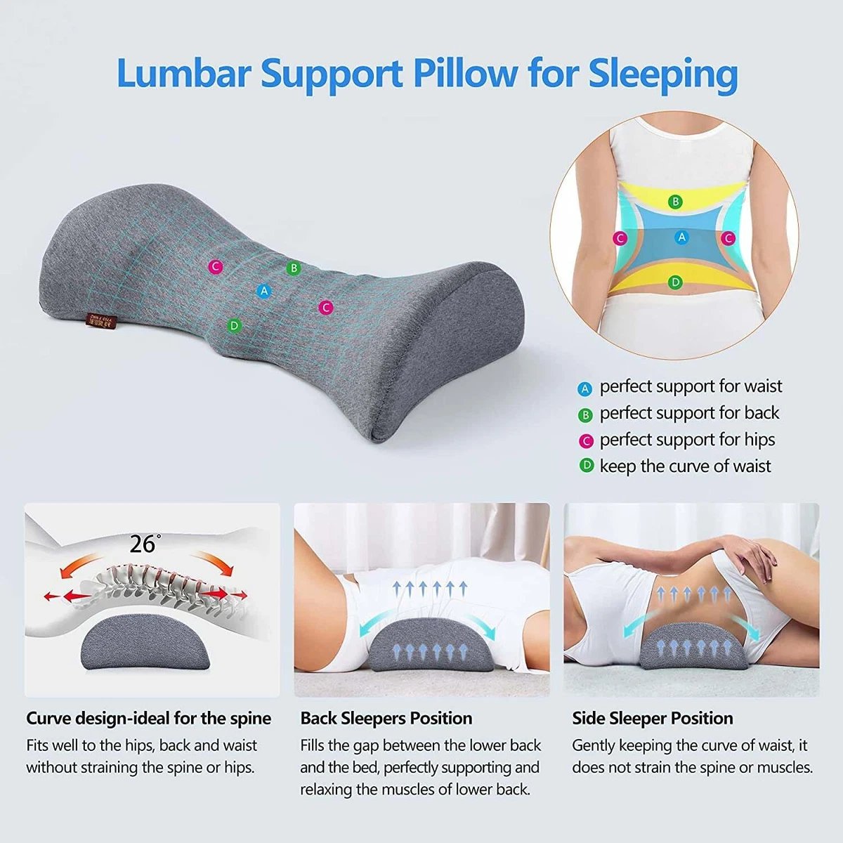 Cozyhealth Lumbar Support Pillow for Sleeping, Heated Lower Back