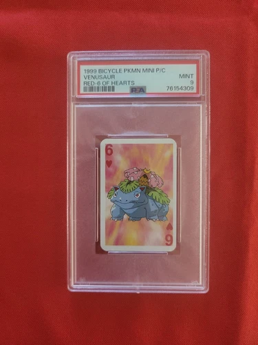 Bicycle Pokemon Mini Poker Playing Cards Venusaur 6 of Hearts Red - PSA 9