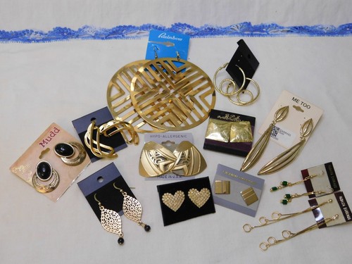 Designer Earrings LOT Twelve Pairs of Gold tones