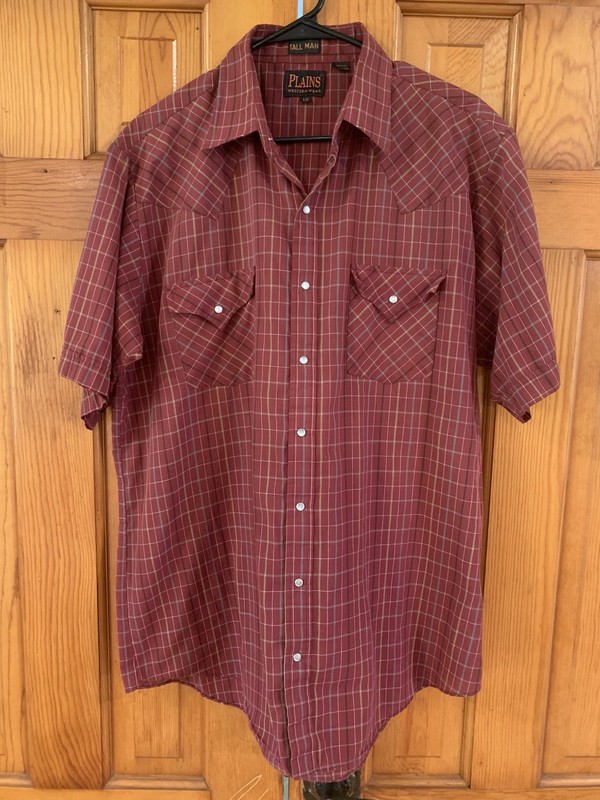 Plains Western Wear Men’s LT Big & Tall Red Plaid Short Sleeve Pearl Button-Up