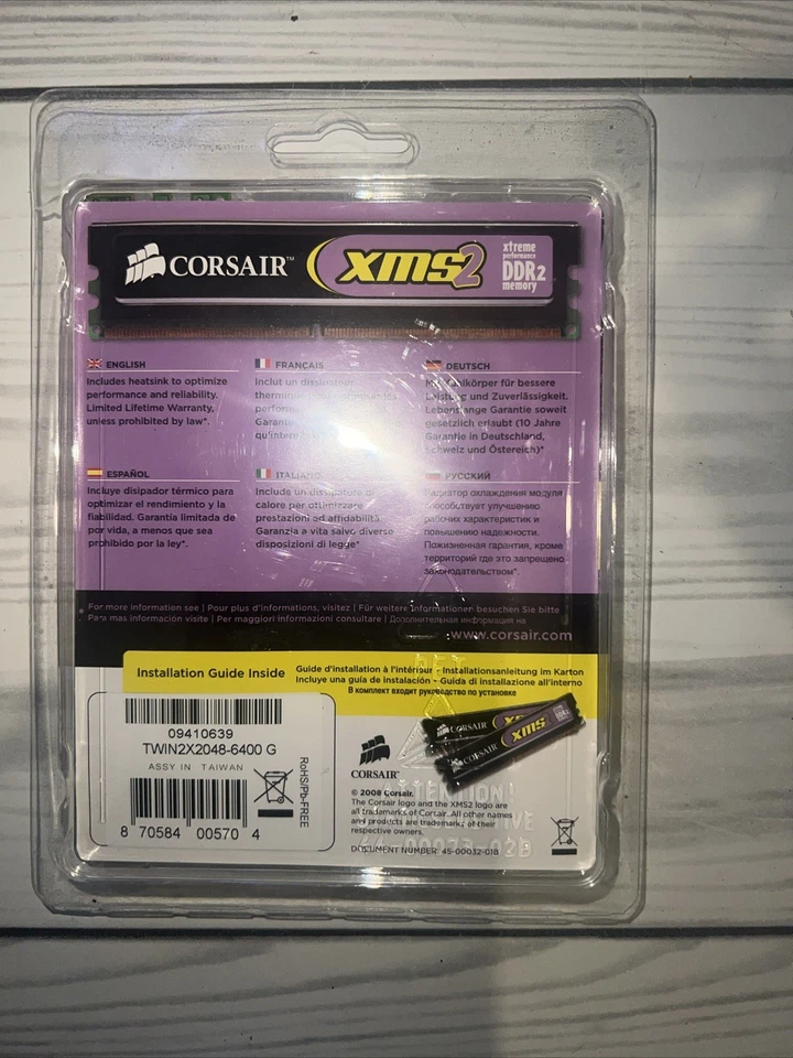 Corsair XMS2 2GB Kit (2x1GB Modules) 800MHz DDR2 PC2-6400 RAM Memory NEW Sealed - Image 2 of 2