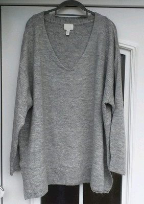 modischer Damen Pullover von H & M, Gr. 3 XL, Grau melange Pulli, Strickpullover