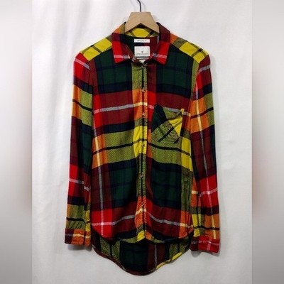 AEO Boyfriend Fit Flannel Button Up Shirt Women's S Multicolor Boho Retro Y2K