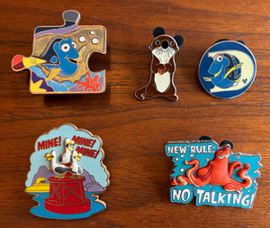 5 - Finding Nemo/Dory Disney Trading Pins -Featuring Dory, Otter, Seagulls, Hank