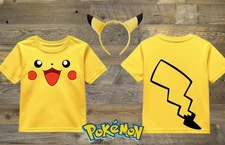 Boys PIKACHU Tshirt | Pokemon 2 Piece Yellow Double Sided Shirt & Headband NEW!