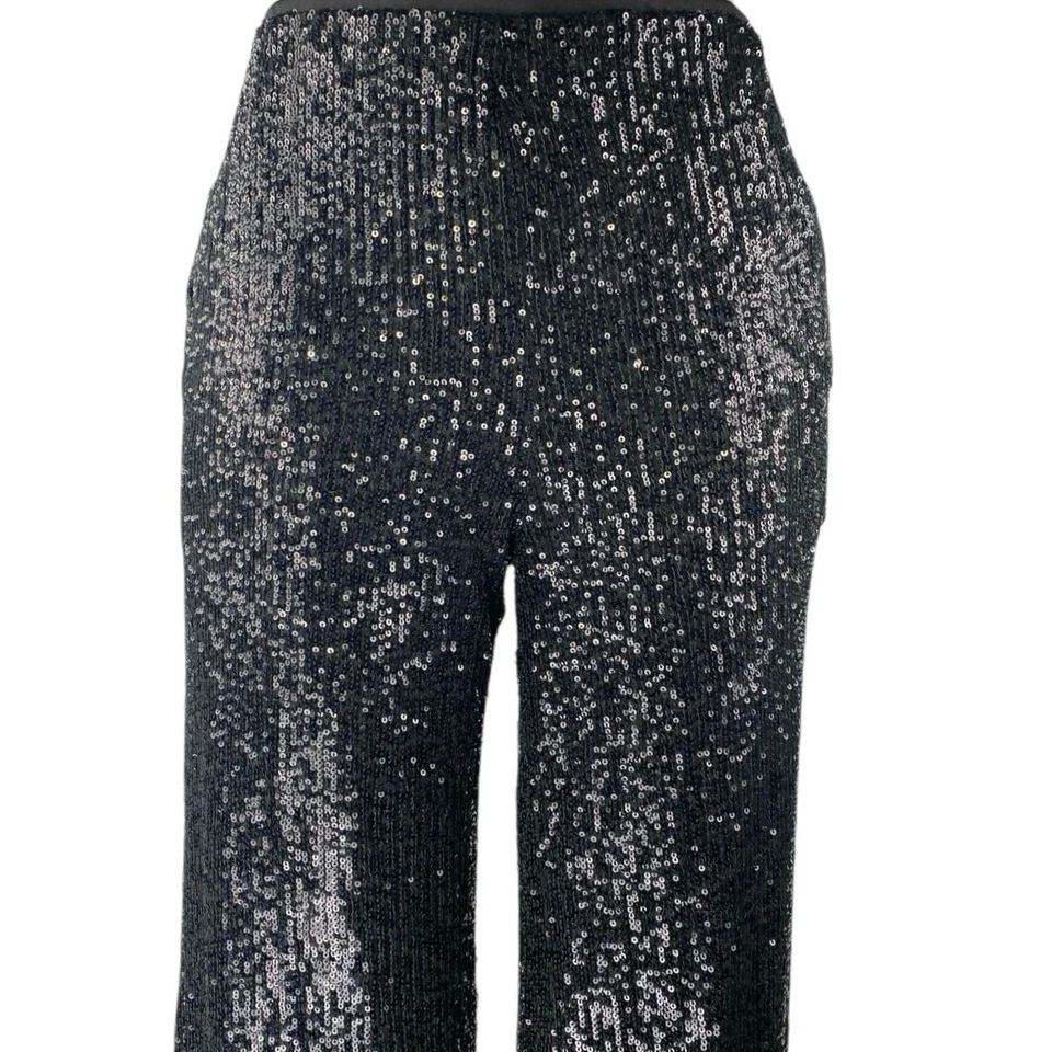 Pantalones Pantalones Pantalones Cintura Alta Pierna Ancha Brillo Lentejuelas Negros Diseño ASOS Talla 4 Foto 4 de 4