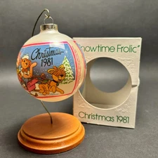 Schmid Raggedy Ann Snowtime Frolic Sled Ride Christmas 1981 Glass Ornament