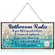 Seashell Bathroom Rules Decor Signs Wall Ocean Theme Beach 10 x 5 Inches 