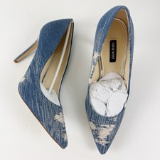 Nine West Fresh Slip-On Stiletto Pumps Womens 9.5M Blue White Pointed Toe NEW