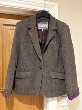 Joules UK 12 Olivia Herringbone Brown Tweed Country Hacking Blazer Jacket 