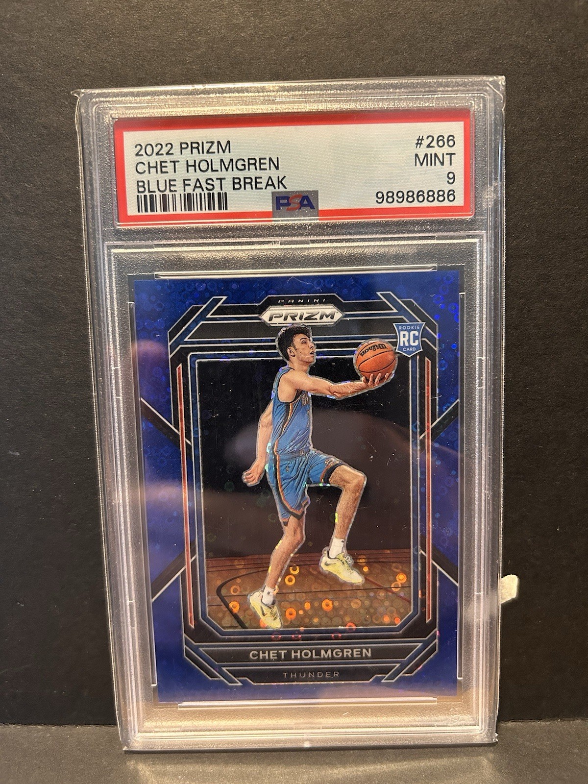 2022-23 Panini Prizm Fast Break Chet Holmgren #266 Blue Disco RC /150 PSA 9 MINT