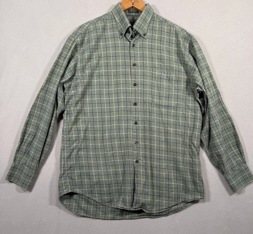 Camisa deportiva Orvis Signature verde/azul a cuadros con botones para hombre L algodón al aire libre Foto 2 de 4