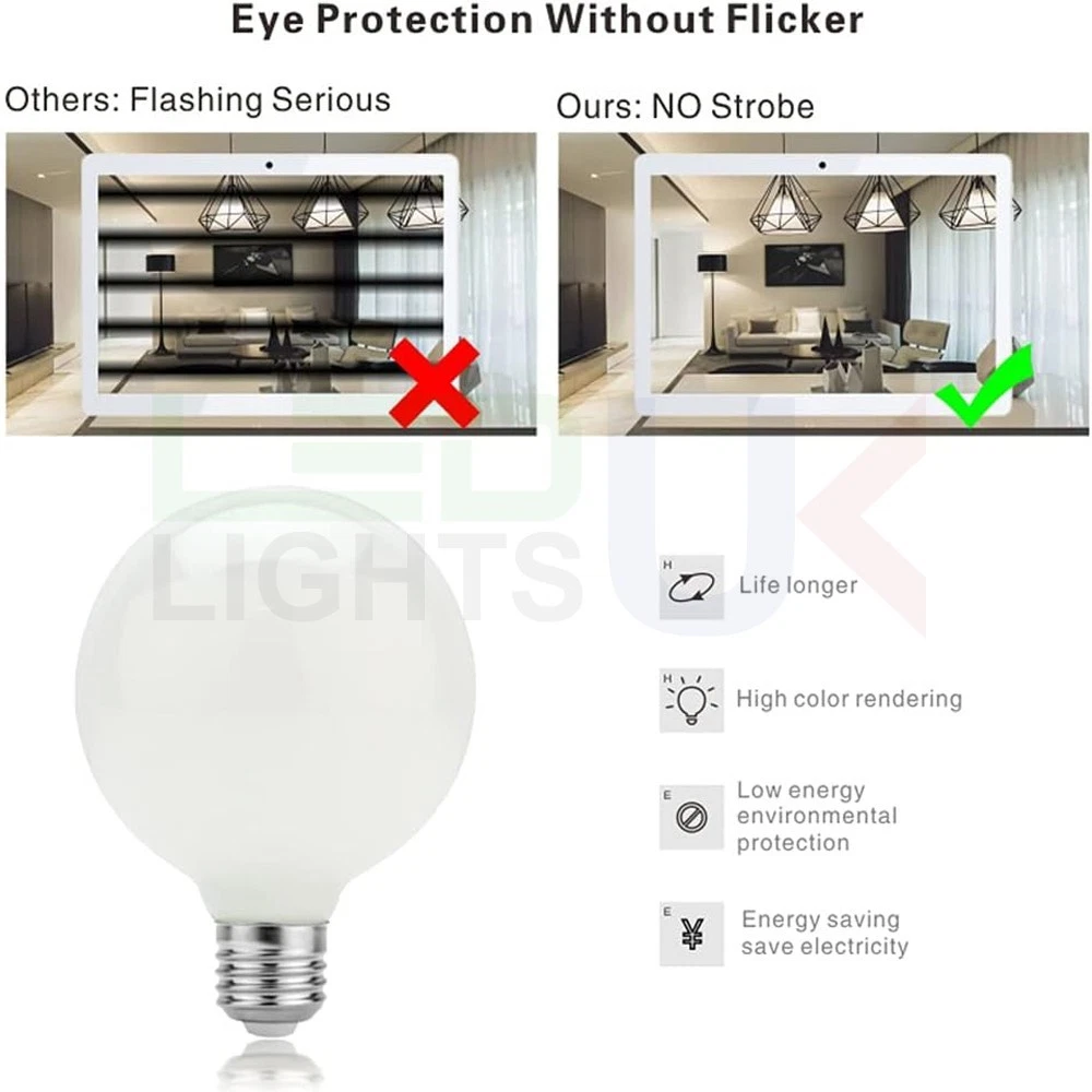 Bombillas Globo LED 5W G80 E27 3000 y 6000K Ahorro de Energía Vidrio Esmerilado