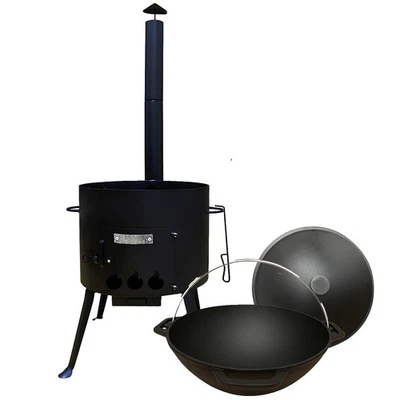 OLYMP HANDELS GMBH Utschak Set mit Rauchrohr Kasan 12L Gusseisen Deckel mit Henkel