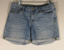 LC Lauren Conrad Womens Cuffed Mid Rise Denim Short Button-Fly Size 10 Blue