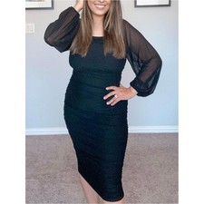 NWT, ZESICA LONG PUFF SLEEVE SQUARE NECK SEXY BODYCON MIDI DRESS