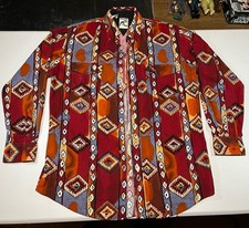 vtg Roper AZTEC BRUSHPOPPER western shirt long sleeve button XL long red orange