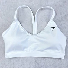 Gymshark Sports Bra Womens Size S White V Neck Light Support Racerback Active