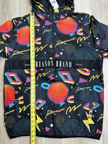 NWT Size Large Reason Brand Anorak Hooded Windbreaker Jacket 80s Retro Pullover - Picture 11 of 12