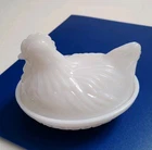 Vtg Hazel-Atlas White Translucent Milk Glass Hen On Nest Hen Trinket Dish 3"