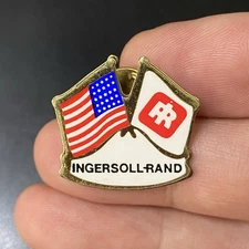 VTG Ingersoll Rand Company Logo USA Cross Flags Friendship Flag Hat Lapel Pin 