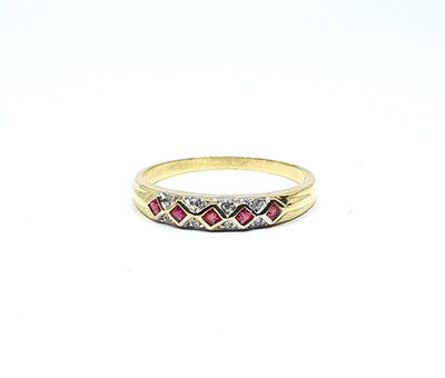 18K Gold Rubin und Diamant geometrisches Eternity-Stil Band - 972