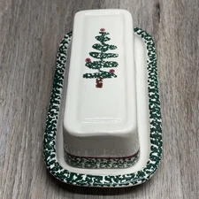 Vintage FURIO ITALY Butter Dish Sponge Christmas Tree w Lid
