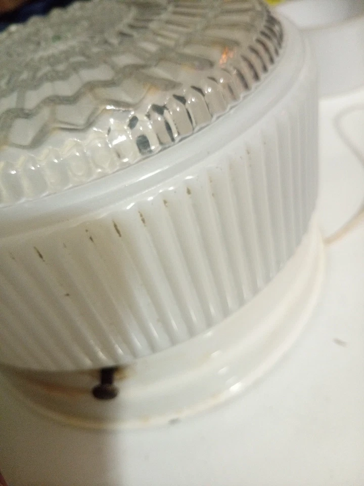 VTG interior Deco Ceiling Light Clear Textured White Glass Fixture. §* - Image 3 of 4