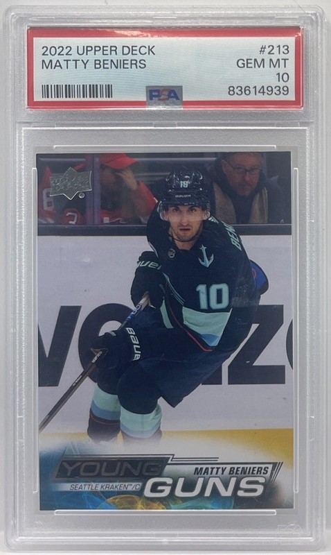 Matty Beniers Young Guns PSA 10 #213 - 2022-23 Upper Deck Series 1 RC GEM MINT