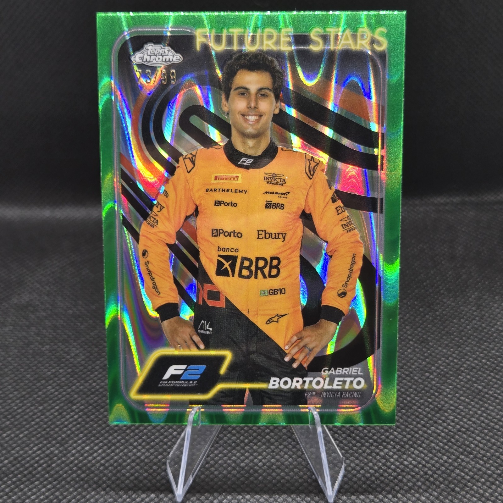 2024 Topps Chrome F1 Gabriel Bortoleto #28 Green RayWave Refractor /99 (RC)