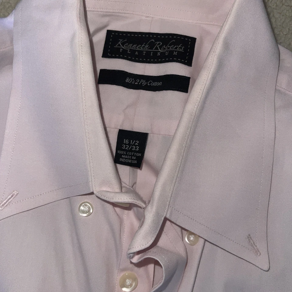 Camisa Kenneth Roberts Para Hombre L Rosa Talla 16 Manga Larga Con Botones Vestido Informal! Foto 2 de 3