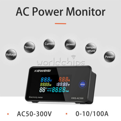 AC50-300V 6in1 Display Digital Voltmeter Current Power Temperature Energy Meter