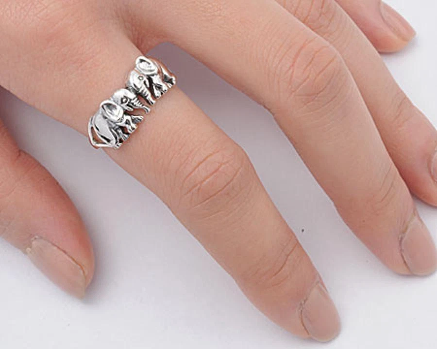 Double Elephant Sterling Silver .925 Fashion Band Ring Sizes 5-11